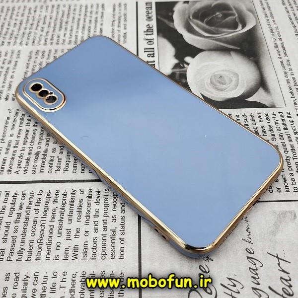 قاب گوشی iPhone X - iPhone XS آیفون طرح ژله ای مای کیس گلد لاین دور طلایی محافظ لنز دار آبی سیرا کد 304